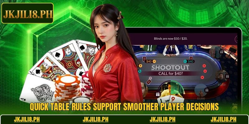Quick table rules support smoother player decisions Quick table rules support smoother player decisions