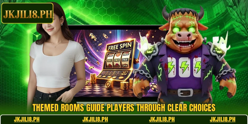 Themed rooms guide players through clear choices
